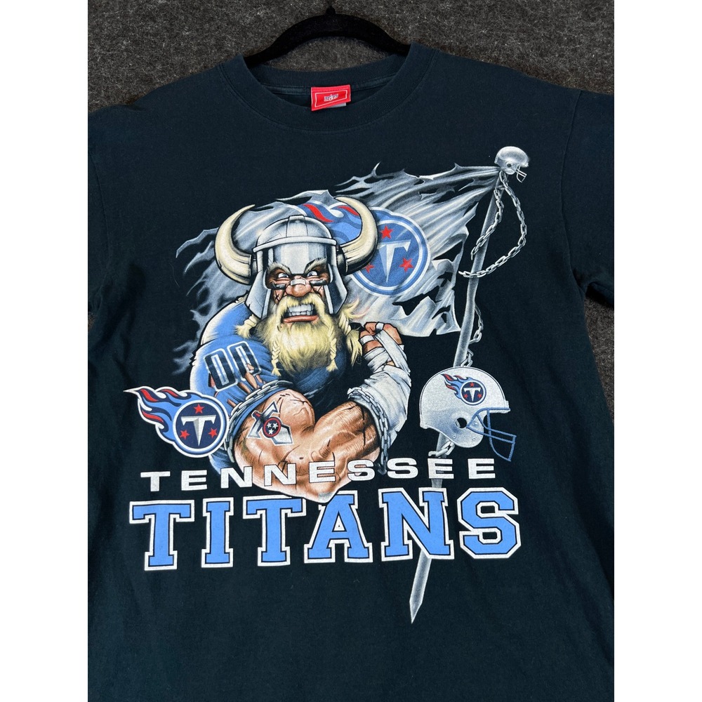 Vintage 90s Tennessee Titans NFL Graphic T-Shirt Black Mens Medium Viking Logo